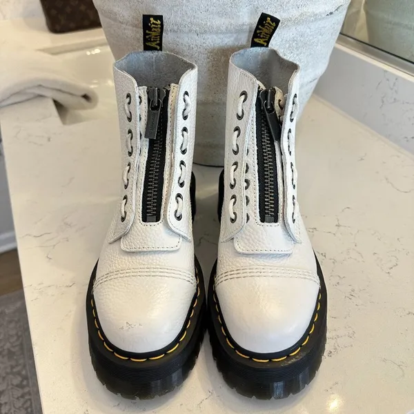 DR. MARTENS Sinclair Platform Bootie (Women) in White Milled Nappa Leather US 8 - Image 5