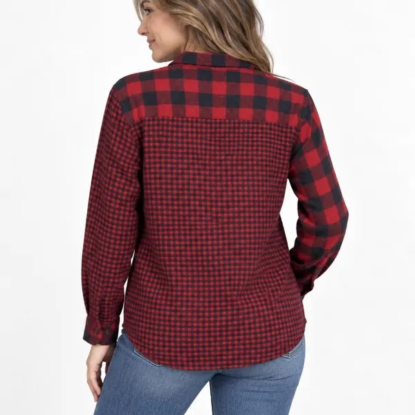 LL Bean Red/Black Scotch Plaid Cotton Flannel Button Shirt Relaxed Fit LARGE - Image 2
