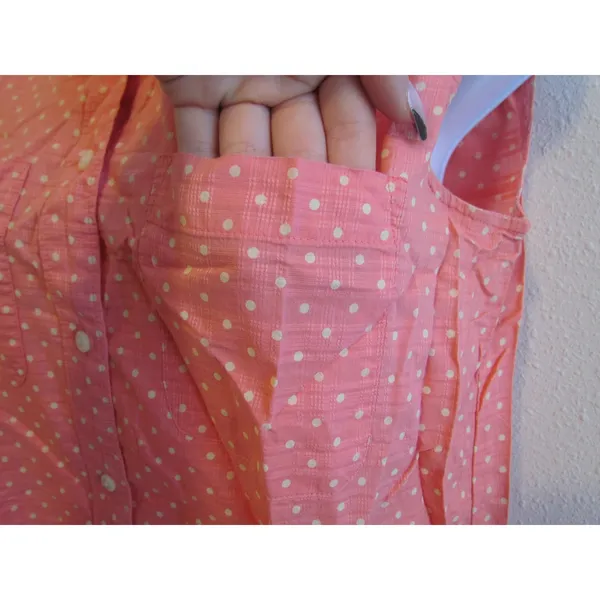 Madewell Sleeveless Button Down‎ Shirt Small Coral Polka Dot Peter Pan Collar - Image 3