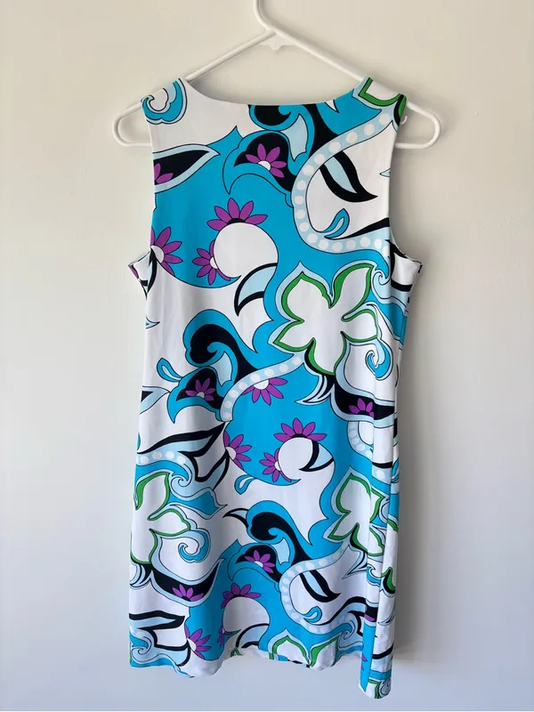 Jude Connally Sleeveless Sheath Mini Dress Blue White Purple Abstract Floral - Image 5