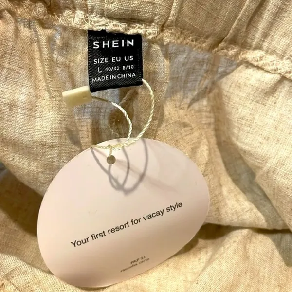 SHEIN- NWT Linen Blend Vcay Wide Leg Full Side Slit Beach Vacation Pants Size L - Image 3
