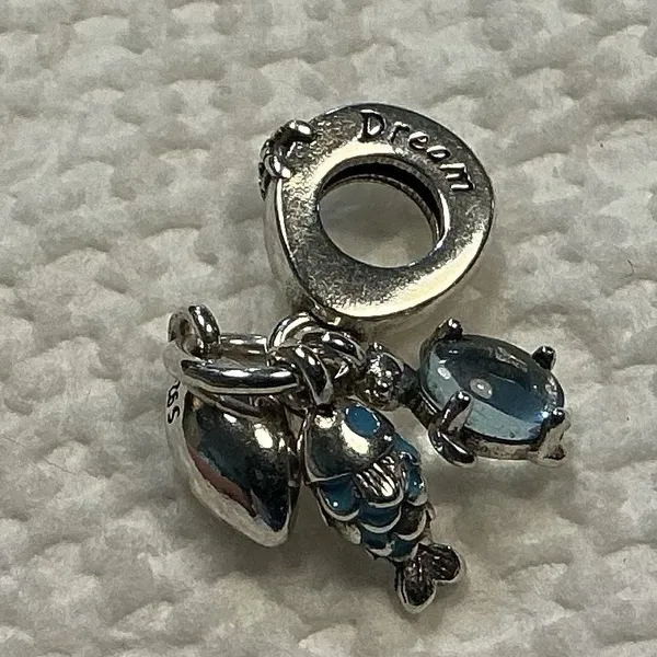 Pandora Fish Sea Turtle Conch Triple Dangle Charm 791697C01 S925 - Image 5