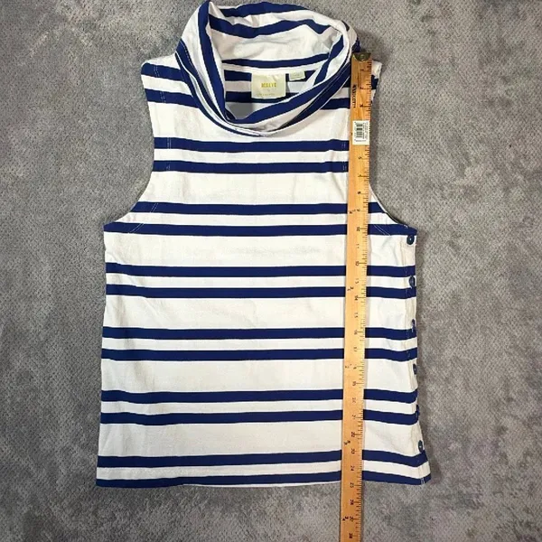 Maeve Anthropologie Blue White Sailor Striped Sleeveless Cowl Neck Button Top M - Image 8