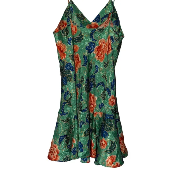 Victoria’s Secret Vintage‎ Gold Label Floral Jacquard Slip Dress Green Orange M - Image 3
