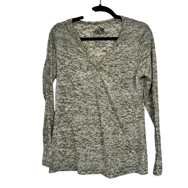 Vintage Awake Inc Green Burn Out Long Sleeve Tee Shirt Womens XL Casual V Neck - Image 2
