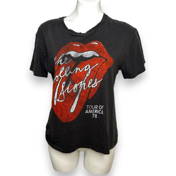 Distressed‎ THE ROLLING STONES Short Sleeve Rock T-Shirt Washed Black Women L - Image 2