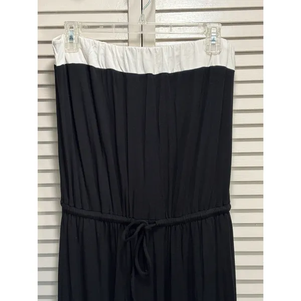 J.‎ Crew Black Dress Strapless Size Medium White Trim Tie Waist Flowy Soft - Image 2