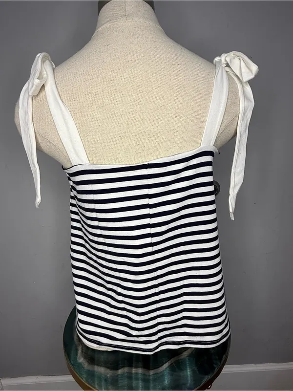 J. Crew Navy and White Striped Tie-Shoulder Tank - Image 2