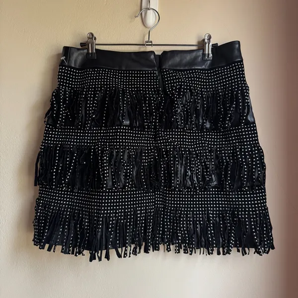 Sincerely Jules Women's Mini Short Skirt Black Studded Fringe High Rise Size L - Image 2