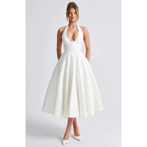 NWT Babyboo Effie Ivory Floral Jacquard Halter A-Line Midi Dress Womens Size M - Image 8