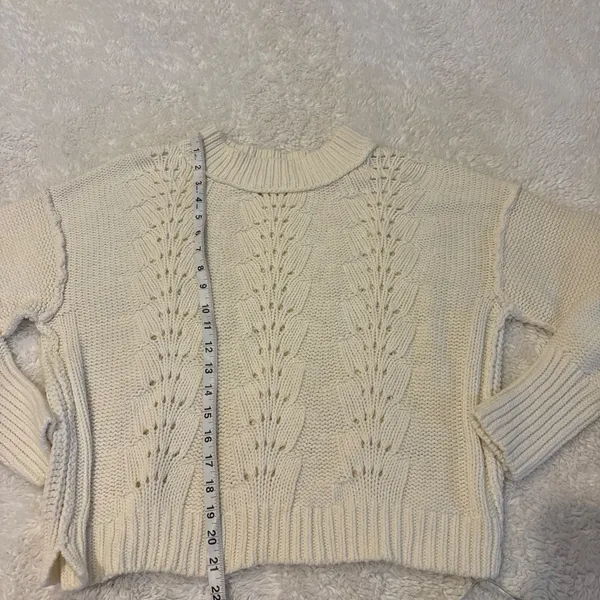 Free People Womens Cropped Bell Song Knit in Bone Sweater Boho Indie Casual Sz L - Image 3
