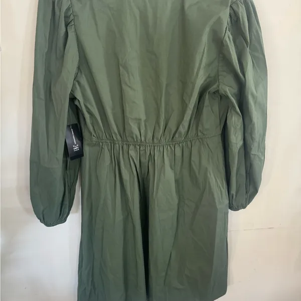 INC International Concepts Olive Green V‑Neck Mini Dress with Ring Detail - Image 3