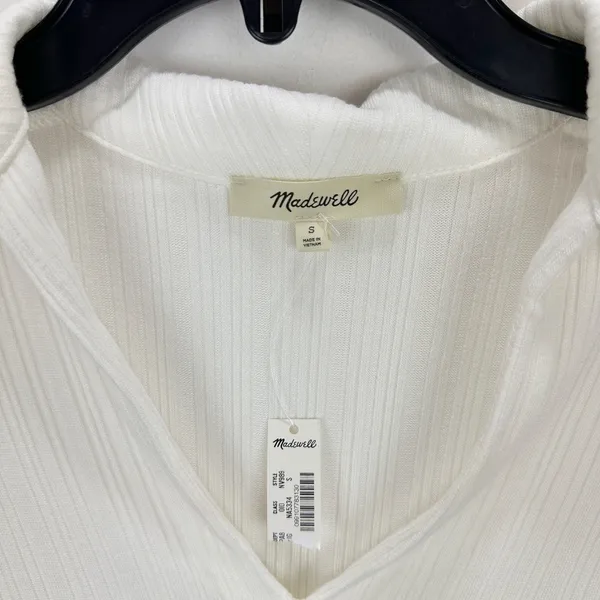 Madewell Ribbed V Neck Polo Tee Top Stretch Lyocell Lighthouse Ivory Slim S NWT - Image 9