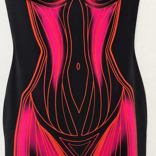 White Fox Strapless Bodycon Mini Dress Small Neon Pink Black Rave - Image 3