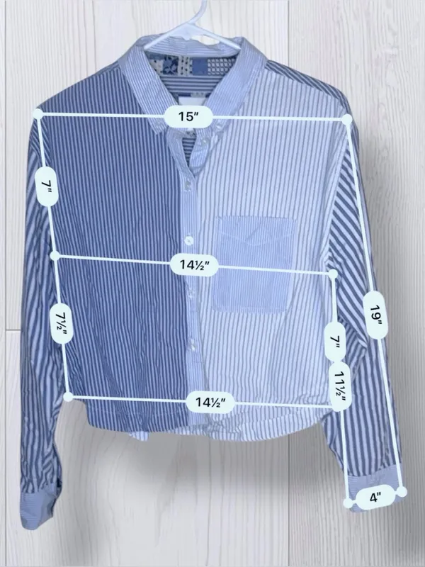 AMERICAN EAGLE Mixed Stripe Cropped Button-Up Shirt | Blue & White - Image 7