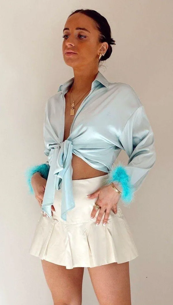 Colorful Natalie Leather Mini Skirt Cream - Image 3
