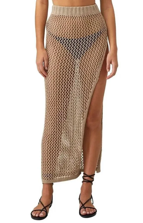 Beach Riot Deborah Skirt in Tan Small Womens Swim Cover Up Crochet Maxi - Image 9