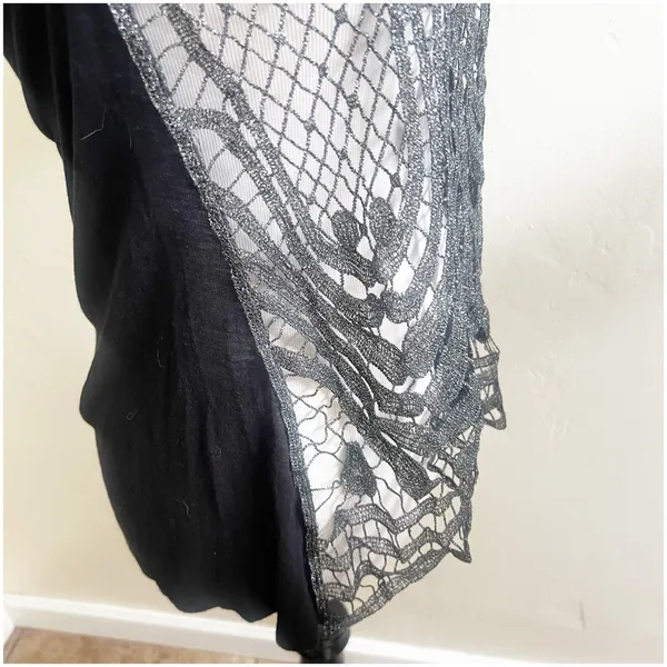 Daytrip Whimsygoth Top Y2K Open Knit Metallic Size Medium Black Silver - Image 8