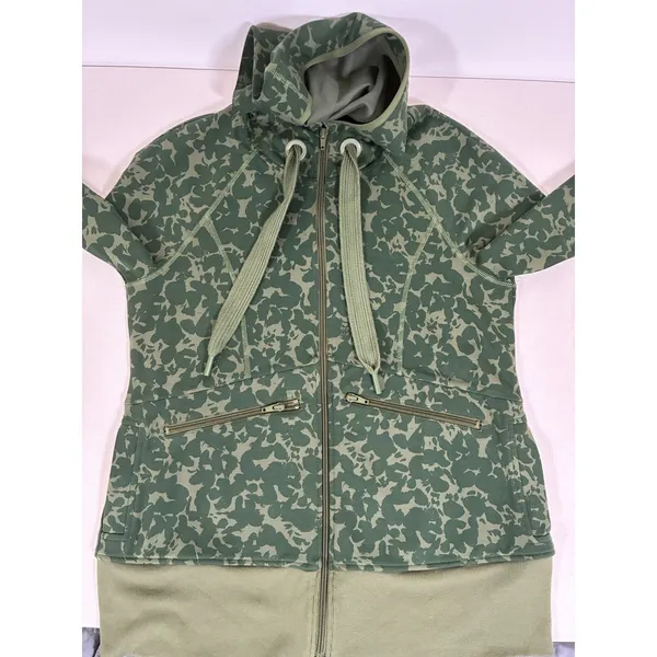 Cabi Marathon Jacket Womens M Green Camo Full Zip Hoodie Thumbholes 6030 - Image 10