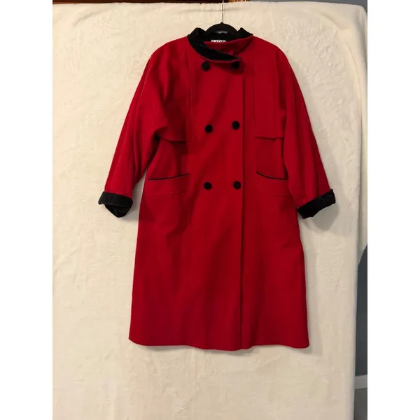 Mario De Pinto Vintage Red Wool Blend Double‎ Breasted Long Coat Womens USA Made - Image 2