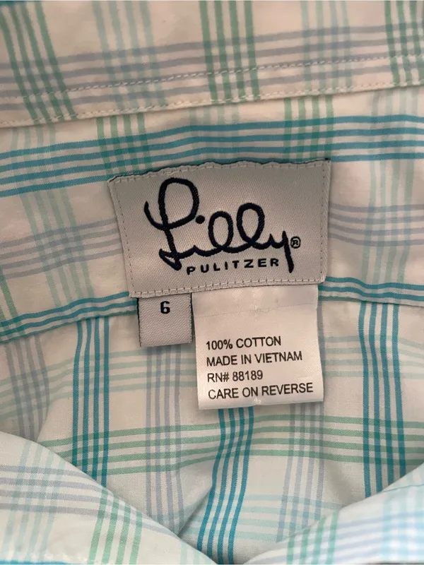 Lilly Pulitzer Light Blue Plaid Button-Up Shirt - Image 3