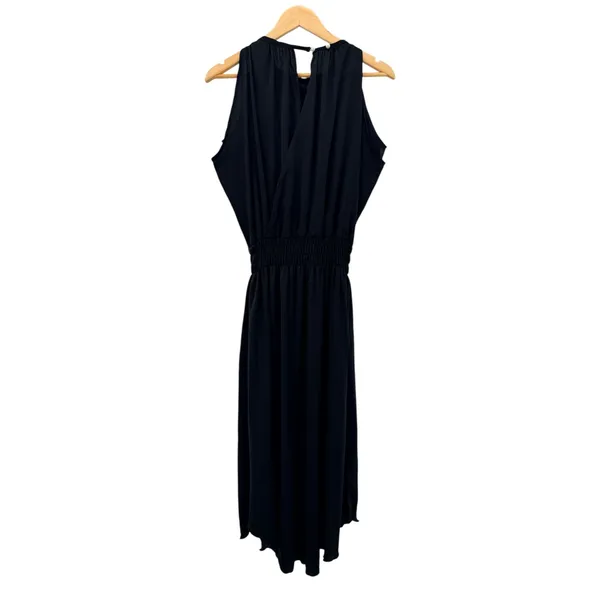 SheBird Emma Black Satin Knit Bateau Neck Built‎ In Bra Midi Dress Smocked M L - Image 3