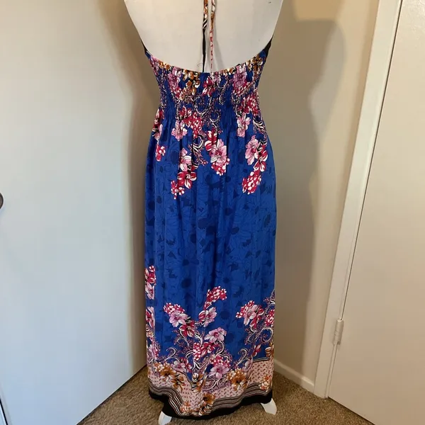 NWT La La Muse Blue Black Floral Strapless Halter Maxi Dress Size XL Boho Chic - Image 6