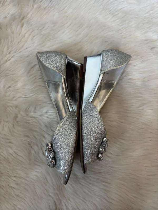 Silver Glitter Rhinestone Peep Toe Wedges - Image 3