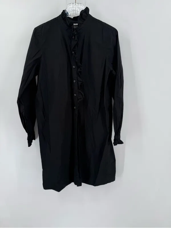 J.CREW | Cottage Ruffle Front Shirt-Dress in Cotton Poplin Size 12 Black BP840 - Image 3