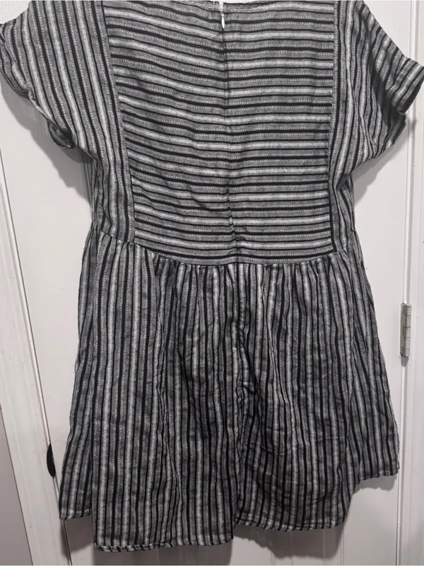 Altar’d State Black Gray Striped Cotton Fit Flare Dress Short Sleeve Large - Image 2