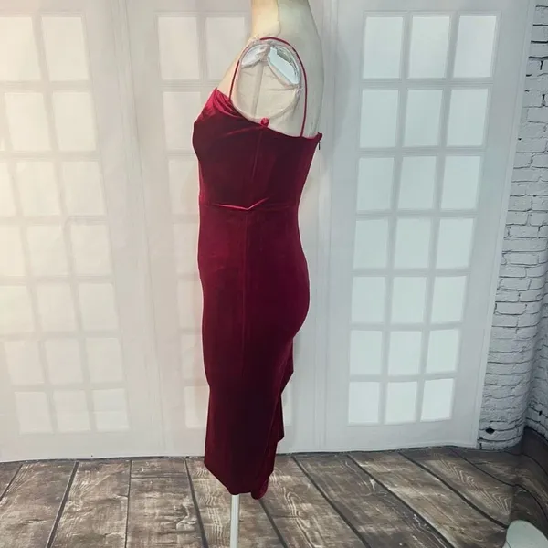 Abyss by Abby Maroon Velvet Sleeveless Bodycon Midi Dress Size XS - Image 6