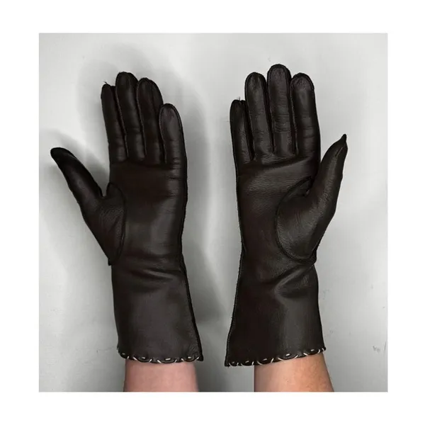 1970s Brown Deerskin Leather Gloves Contrast Whipstitch Size 7 - Image 7