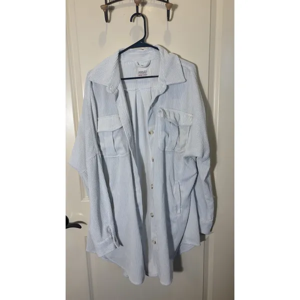 Ashley by 26 International Duster Shirt Jacket Long‎ Light Gray Corduroy Large - Image 2