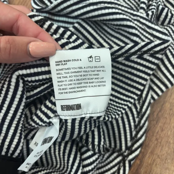 Reformation Nellie Hook Eye Striped Mini Dress Black White XS Elevated Basics - Image 10