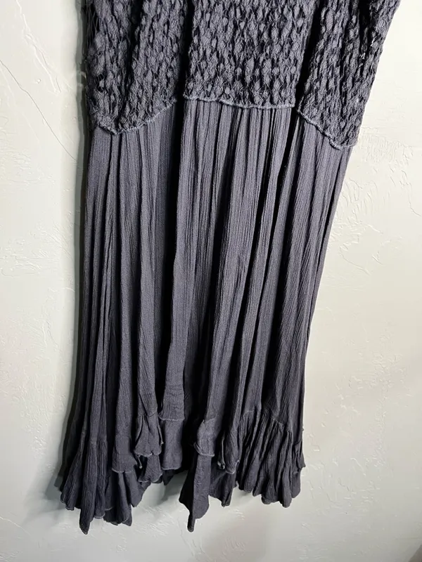 Free People FP One Adella Asymetrical Gray Purple Lace‎ Whimsy Mini Dress - Image 12