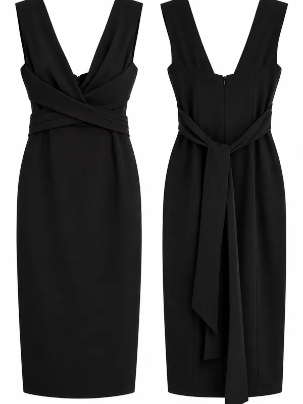 BHLDN Danica Dress Women 6 Black Excellent V-Neck Back Sash Tie Sheath Dress - Image 5