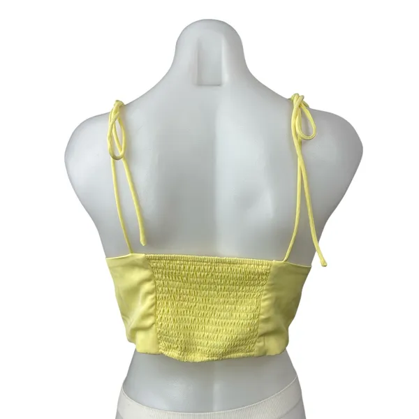 Superdown Yellow Sleeveless Tie Strap V Neck Smocked Tank Cami Crop Top Size S - Image 2