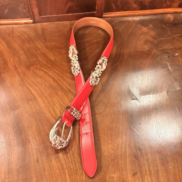 Harve' Benard‎ Red Leather Belt Silver Western Concho Buckle Large 39" Statement - Image 2