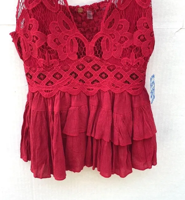 NWT Free People Womens size small cherry red Adella lace cross strap Cami top - Image 6