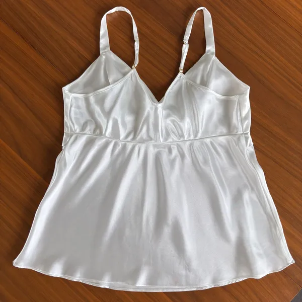 Flora by Flora Nikrooz White Satin Blouse Slinky Sleepwear Tank Top Summer‎ XL - Image 3