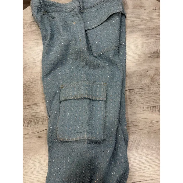 Edikted Sparkly Cargo Jeans Medium Y2K Wide Leg Glitter Denim Pants - Image 7