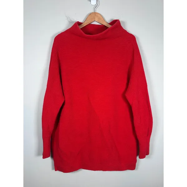 Free People Ottoman Slouchy Tunic Women Large Red Oversized Boho Ribbed Sweater - Image 3