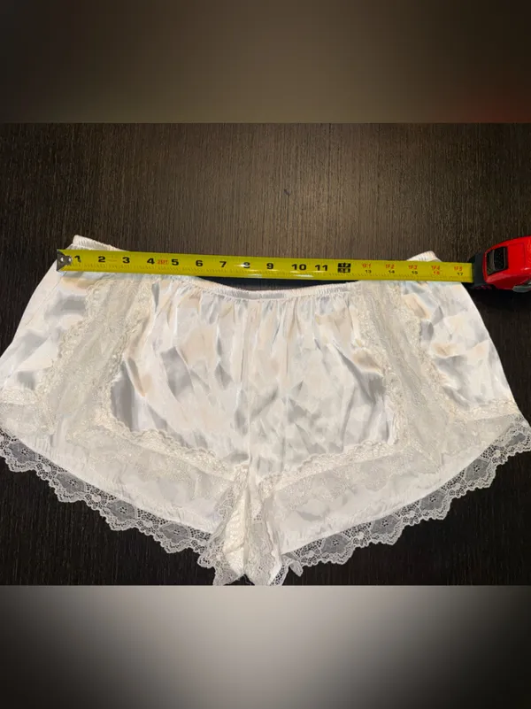 White Satin and Lace Tap Shorts French Knickers Shorts - Image 4