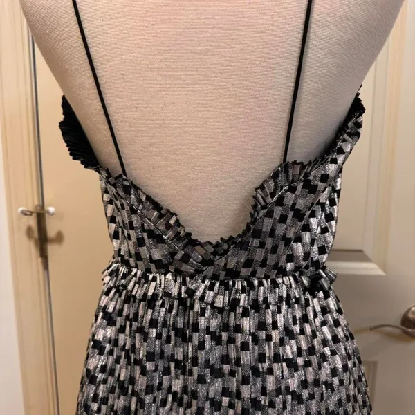 Zara Womens Black Silvered Checkered Dress S Metallic Rock Glam Cocktail Party - Image 5