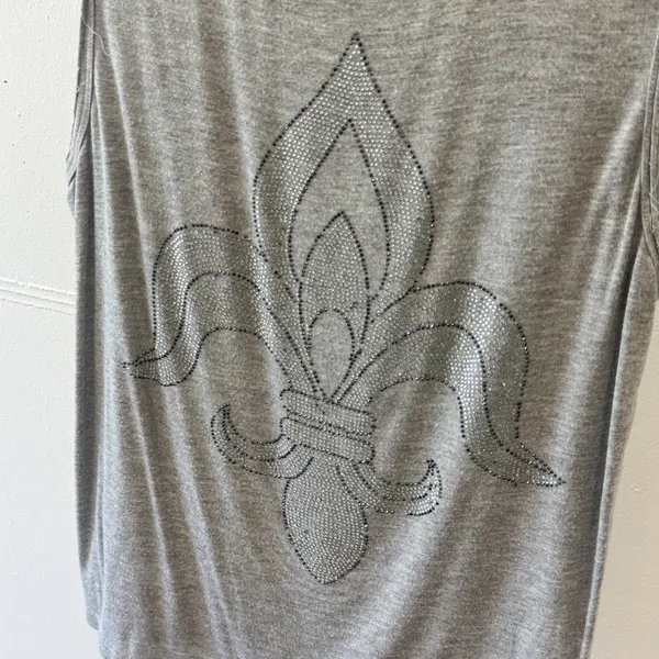 Y2K Vocal Gray Fleur-de-Lis Rhinestone Tank Top Small Made in USA 18017T Western - Image 7