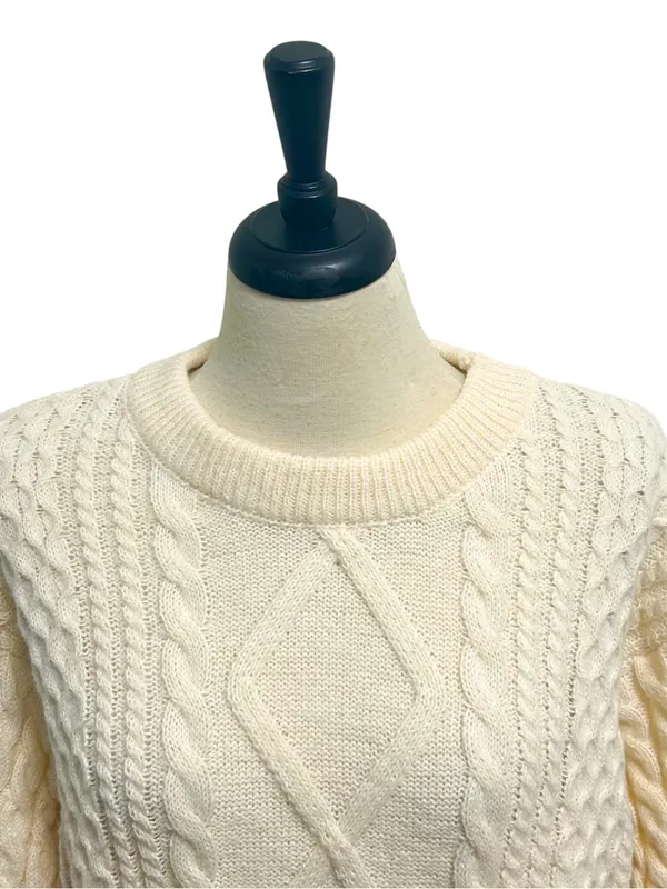 Aelfric Eden Ivory Cable Knit Retro 90s Long Sleeve Crew Neck Sweater New XL - Image 2