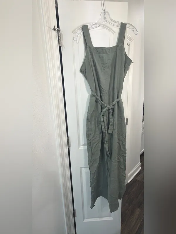 Quince Olive Tie-Waist 100% Linen Pantsuit - Image 2
