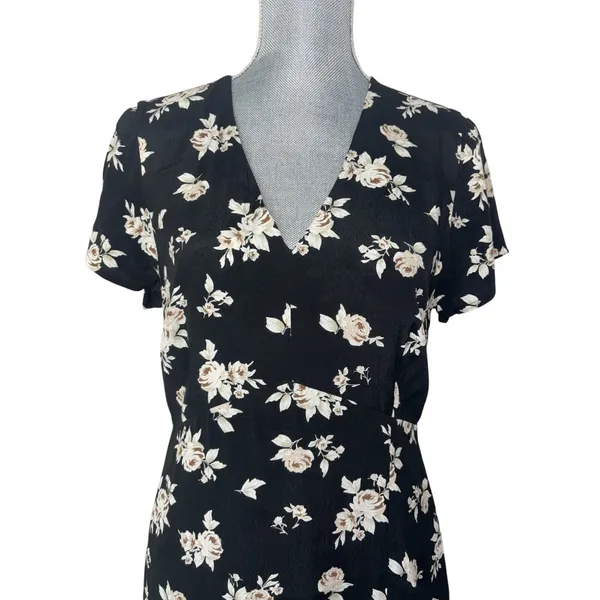 Sanctuary Black Floral Maxi Dress Small Wedding Guest Front Slit V-Neck - Image 5