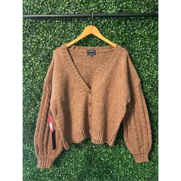 Carbon38 Cable Knit Mushroom Brown Chunky Cardigan Sz XL NWT - Image 3