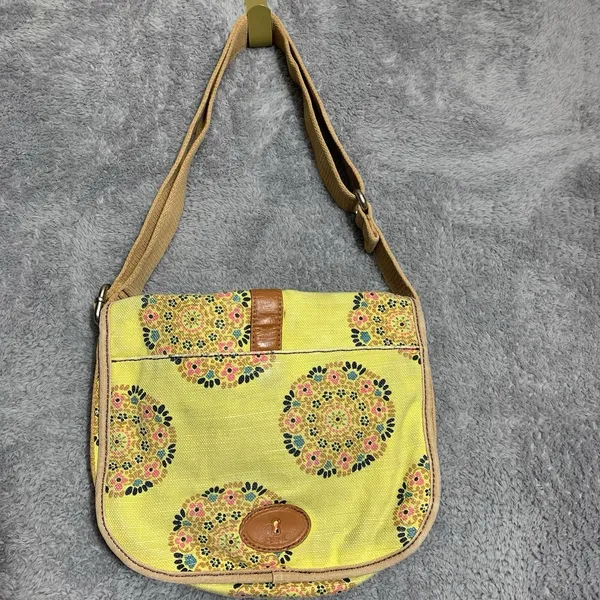 Fossil Crossbody Bag Womens Small‎ Yellow Mandala Floral Canvas Messenger ZB5043 - Image 8